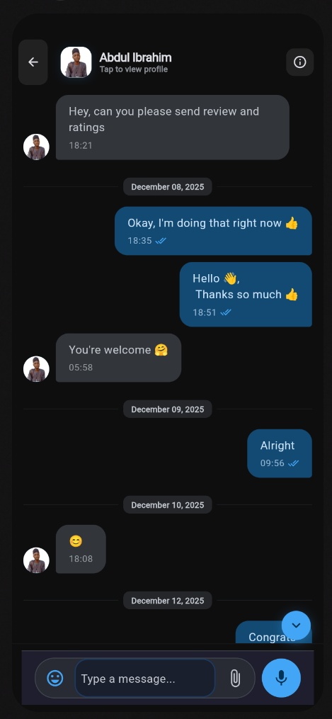 Chat and booking screenshot